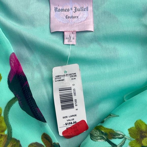 Romeo & Juliet Couture Mint Green Floral Hi Low Dress | Size L | NWT - Picture 6 of 9